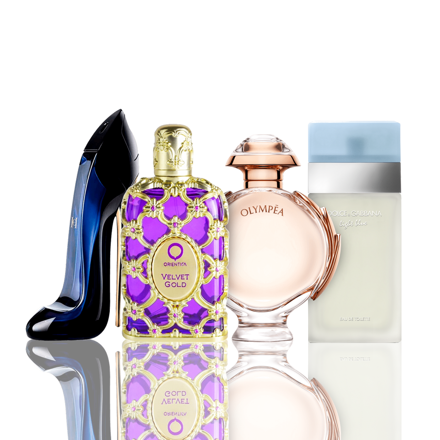 Lote de 4 perfumes | Light Blue + Orientica Velvet Gold + Good Girl + Olympea 100 ml