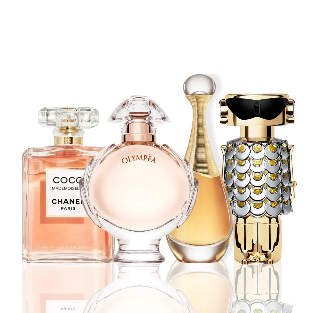 Lote de 4 perfumes | COCO CHANEL + OLYMPEA + J'ADORE + FAME 100 ml 