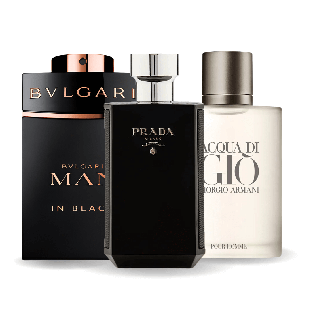 Set de Perfumes de 3 Piezas | Bvlgari en Negro + Giorgio Armani Acqua Di Gio + L'Homme Prada Intense 100 ml 