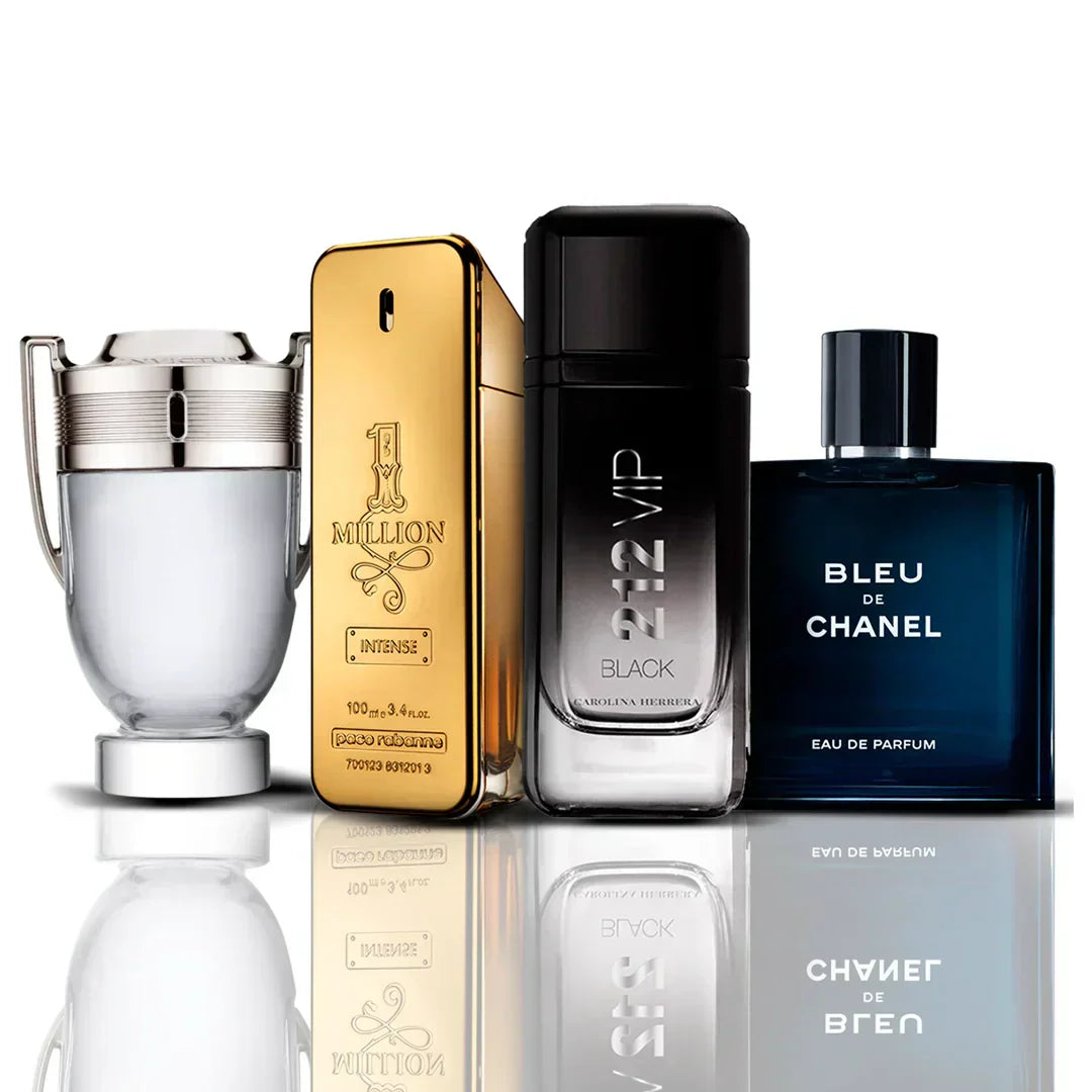 Lote de 4 perfumes | INVICTUS + ONE MILLION + 212 VIP BLACK + BLEU DE CHANEL 100 ml 
